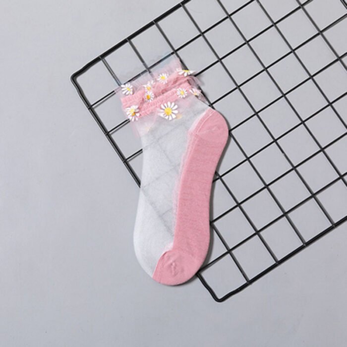 Summer Socks For Women Girls Floral Cool Socks Transparent Silk Like Crystal Casual Sock Floral Girls Elastic Short Female Meias – 7 17