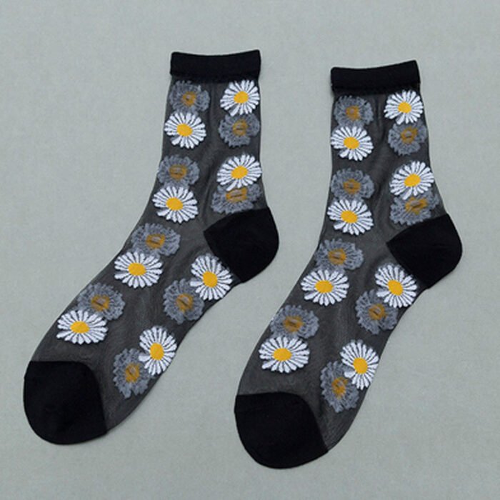 Summer Socks For Women Girls Floral Cool Socks Transparent Silk Like Crystal Casual Sock Floral Girls Elastic Short Female Meias – 11 19
