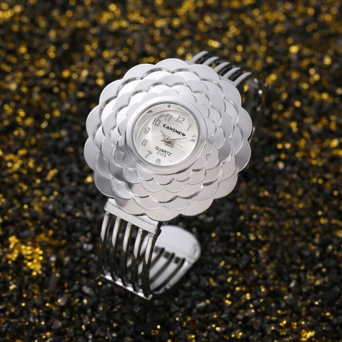 Gold Diamond Flower Dial Wristwatch – Silver 7