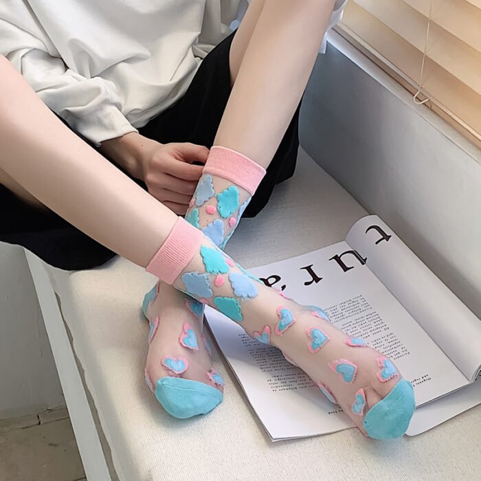 Summer Socks For Women Girls Floral Cool Socks Transparent Silk Like Crystal Casual Sock Floral Girls Elastic Short Female Meias 24