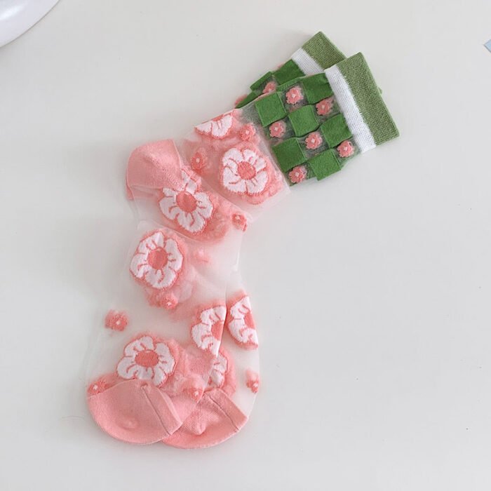 Summer Socks For Women Girls Floral Cool Socks Transparent Silk Like Crystal Casual Sock Floral Girls Elastic Short Female Meias 25