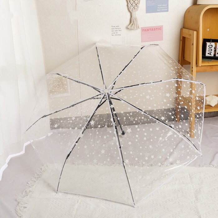 1 Piece of Transparent Umbrella with White Star Pattern Pvc Material, Waterproof and Windproof, Portable Umbrella, Suitable for Travel and Work Clothing 1