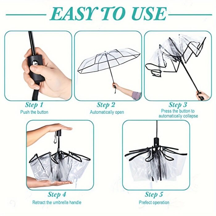 1 Piece of Transparent Umbrella with White Star Pattern Pvc Material, Waterproof and Windproof, Portable Umbrella, Suitable for Travel and Work Clothing 5