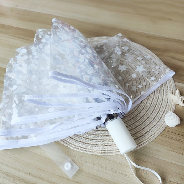 1 Piece of Transparent Umbrella with White Star Pattern Pvc Material, Waterproof and Windproof, Portable Umbrella, Suitable for Travel and Work Clothing 6