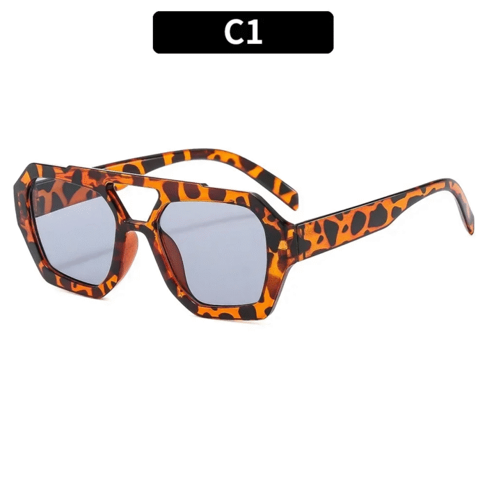 Vintage Square Thick Frame Double Bridges Sunglasses – Leopard Gray 7