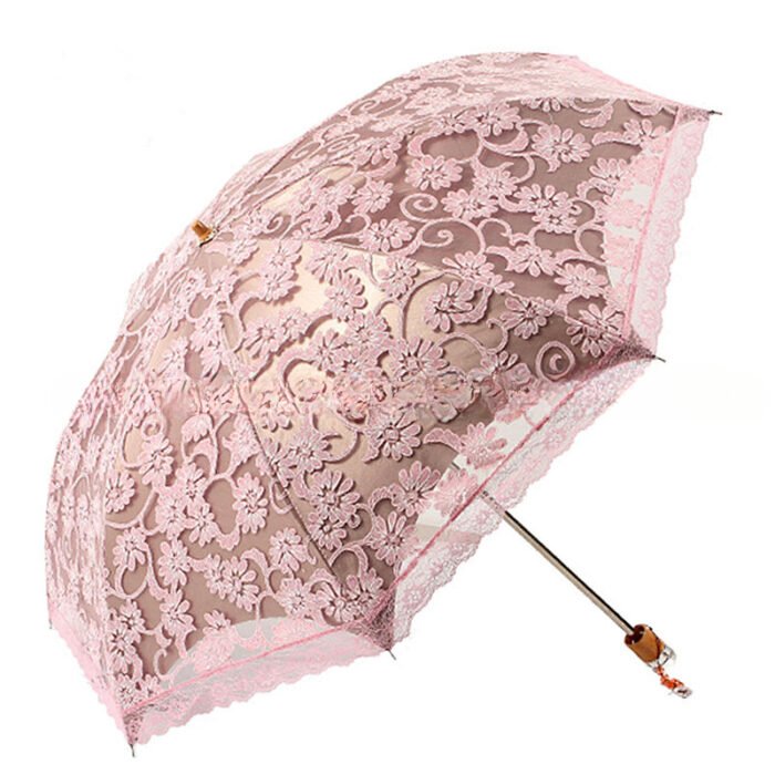 Umbrella Creative Umbrella H3206 Double Fold Sunshade Umbrella Lace Black Glue UV Resistant Sun Umbrella Double Fold Umbrella – Pink 5