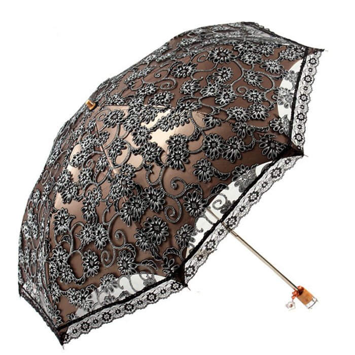 Umbrella Creative Umbrella H3206 Double Fold Sunshade Umbrella Lace Black Glue UV Resistant Sun Umbrella Double Fold Umbrella – black 6