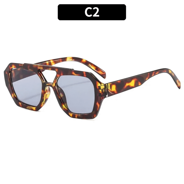 Vintage Square Thick Frame Double Bridges Sunglasses – Flower Gray 8