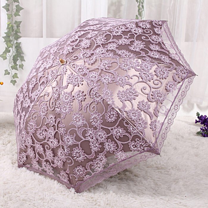 Umbrella Creative Umbrella H3206 Double Fold Sunshade Umbrella Lace Black Glue UV Resistant Sun Umbrella Double Fold Umbrella – purple 8