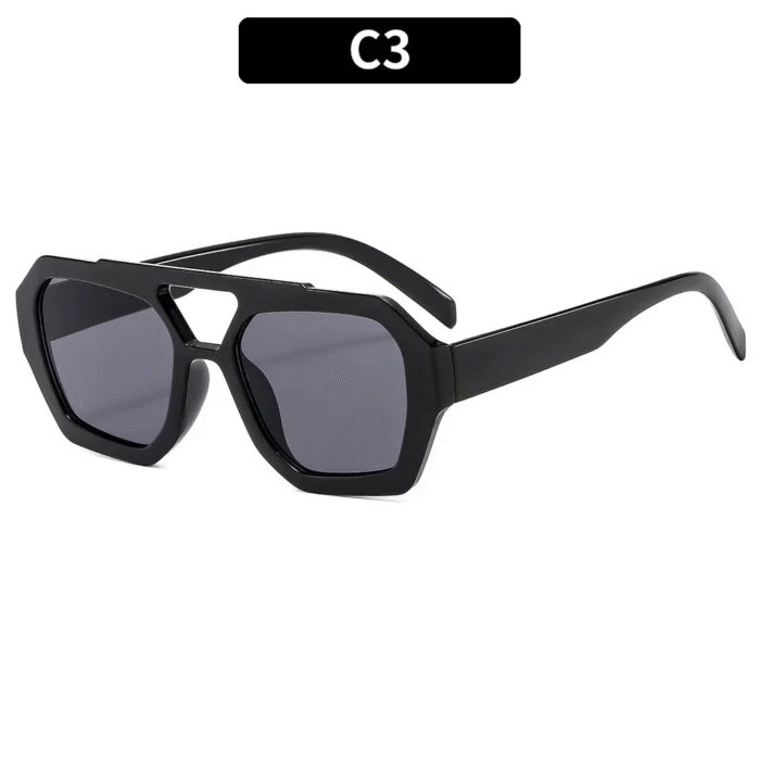 Vintage Square Thick Frame Double Bridges Sunglasses – Black Gray 9
