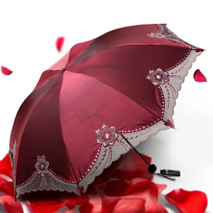 Beautiful Women Lace Umbrella Anti UV Black Coating Parasol 3 Folding Sun Rain Umbrella Adult Princess Lace Umbrella 2