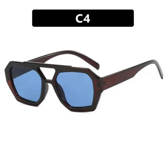 Vintage Square Thick Frame Double Bridges Sunglasses – Tea Blue 10