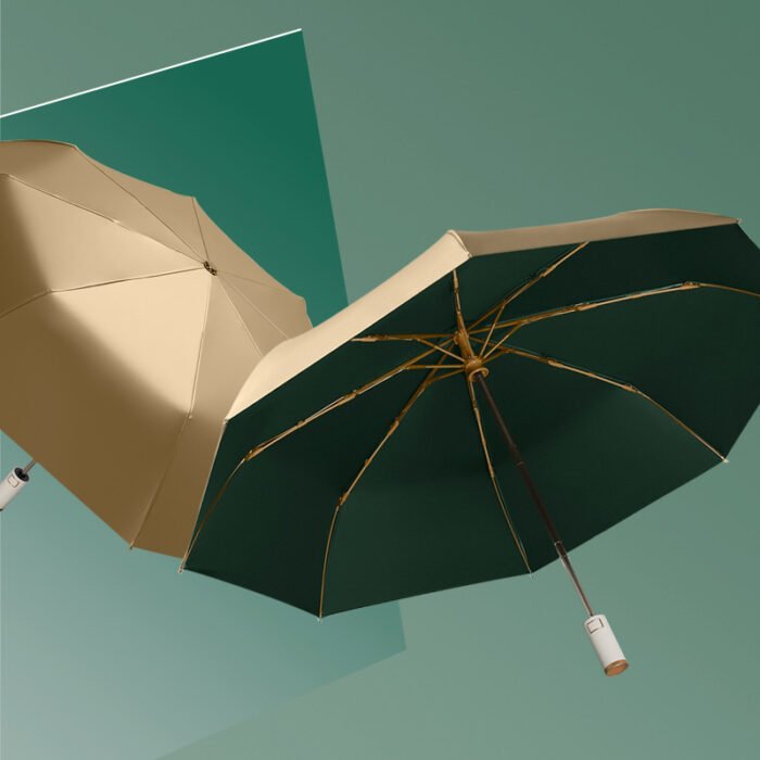 Fully automatic eight bone three fold business folding umbrella, men’s gold glue dual-purpose clear umbrella – green 4