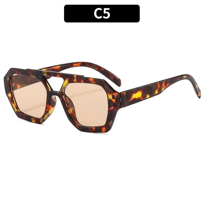 Vintage Square Thick Frame Double Bridges Sunglasses – Flower Tea 11