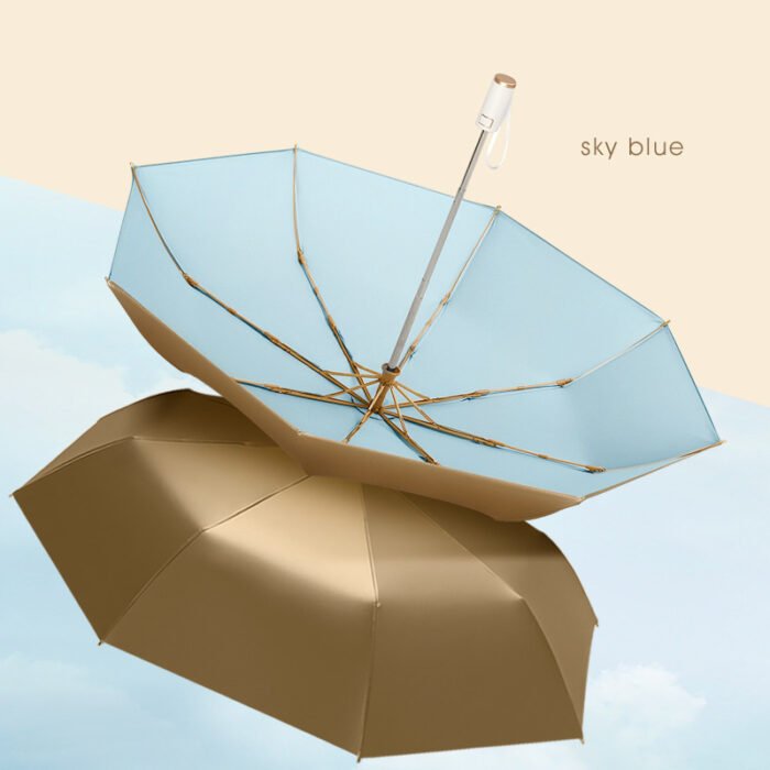Fully automatic eight bone three fold business folding umbrella, men’s gold glue dual-purpose clear umbrella – Blue 8