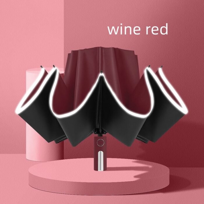 UV resistant automatic folding umbrella suitable for wind,rain and sunlight UPF 50+windproof outdoor travel sunshade umbrella - Red 3
