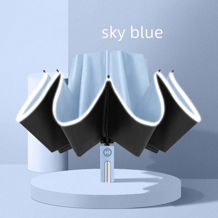 UV resistant automatic folding umbrella suitable for wind,rain and sunlight UPF 50+windproof outdoor travel sunshade umbrella - Blue 7