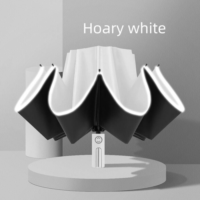 UV resistant automatic folding umbrella suitable for wind,rain and sunlight UPF 50+windproof outdoor travel sunshade umbrella - White 9
