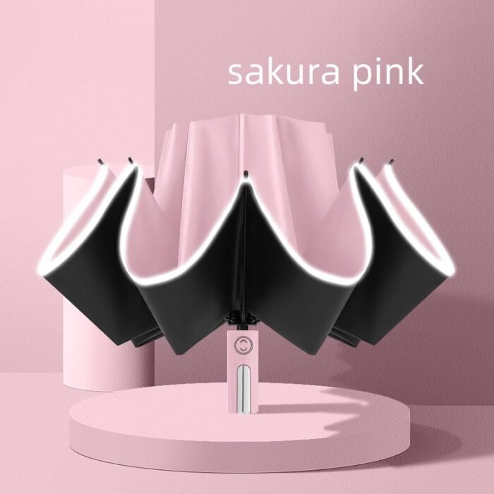 UV resistant automatic folding umbrella suitable for wind,rain and sunlight UPF 50+windproof outdoor travel sunshade umbrella - Sakura Pink 15