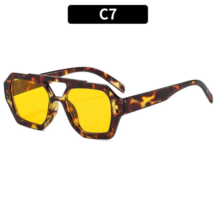 Vintage Square Thick Frame Double Bridges Sunglasses – Flower Yellow 13