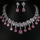 Pink Tear Drop Shape White Gold Color Jewelry Set 1