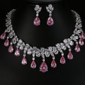Pink Tear Drop Shape Jewelry Set