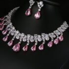 Pink Tear Drop Shape White Gold Color Jewelry Set 2