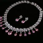 Pink Tear Drop Shape White Gold Color Jewelry Set 3