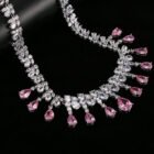 Pink Tear Drop Shape White Gold Color Jewelry Set 5