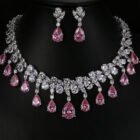 Pink Tear Drop Shape White Gold Color Jewelry Set – White gold plated 6