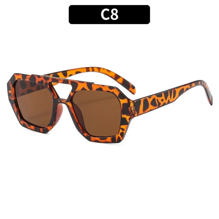 Vintage Square Thick Frame Double Bridges Sunglasses – Leopard Tea 14