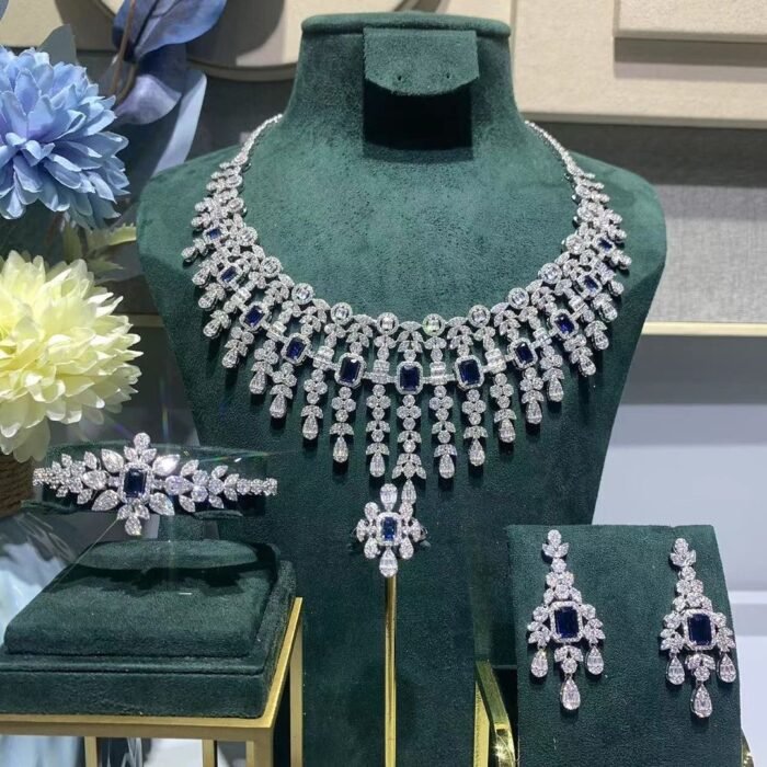 crystal wedding necklace set – sapphire 7