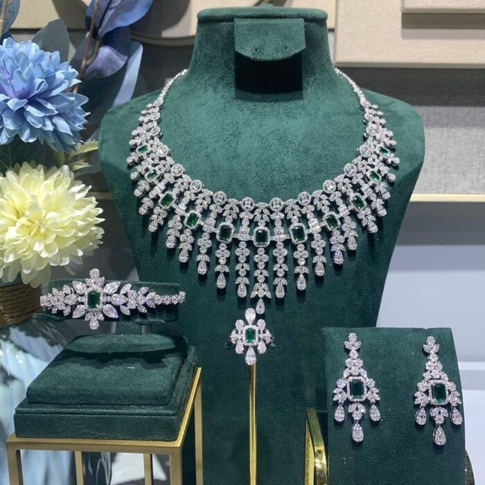 crystal wedding necklace set – Emerald green 8