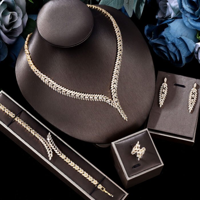 crystal wedding necklace set – golden 11