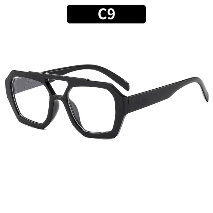 Vintage Square Thick Frame Double Bridges Sunglasses – Black Clear 15