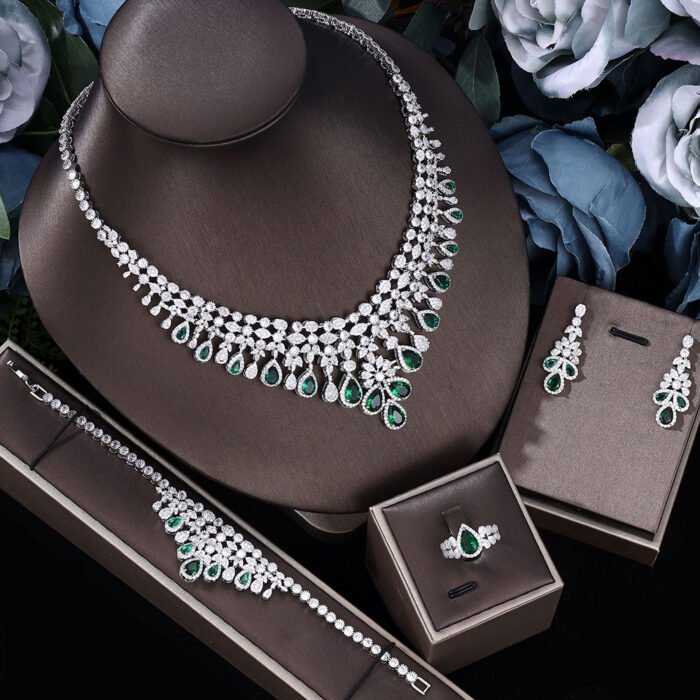crystal wedding necklace set – green 12