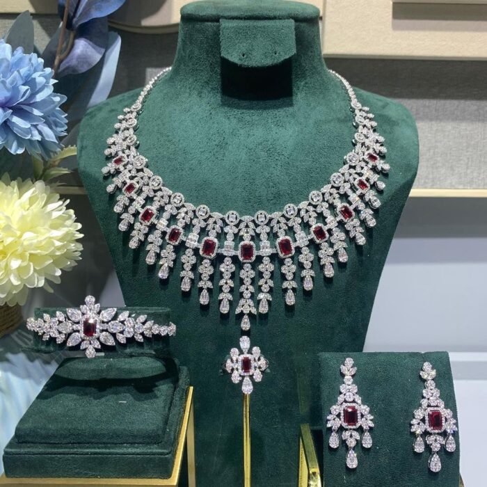 crystal wedding necklace set – High-grade red 14