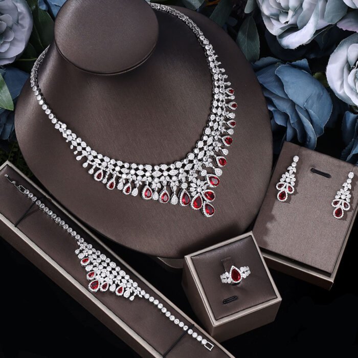 crystal wedding necklace set – red 21