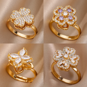 Classic Plant Cubic Zirconia Rotatable Rings