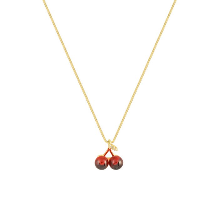 Stainless Steel Wine Red Cherry Gold Colour Pendant Necklace For Women Personality Fashion Necklace Wedding Jewelry Birthday Gif 4