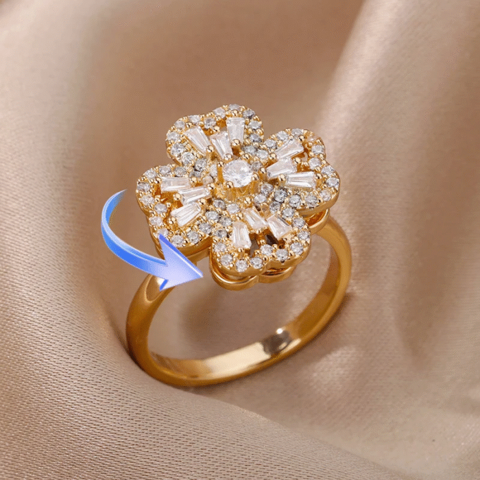 Classic Plant Cubic Zirconia Rotatable Ring 2