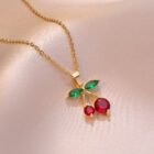 Stainless Steel Chain Classic Shiny Zircon Cherry Pendant Necklace for Women Lady Vintage Jewelry Accessories Gifts – QXL0114 2