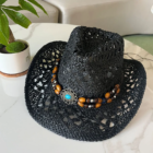 Vintage Summer Beach Bohemian Straw Hat Shell Women Men Western Cowboy Hats Wooden Beads Hollow Out Sun Hat Holiday Cap – black 4