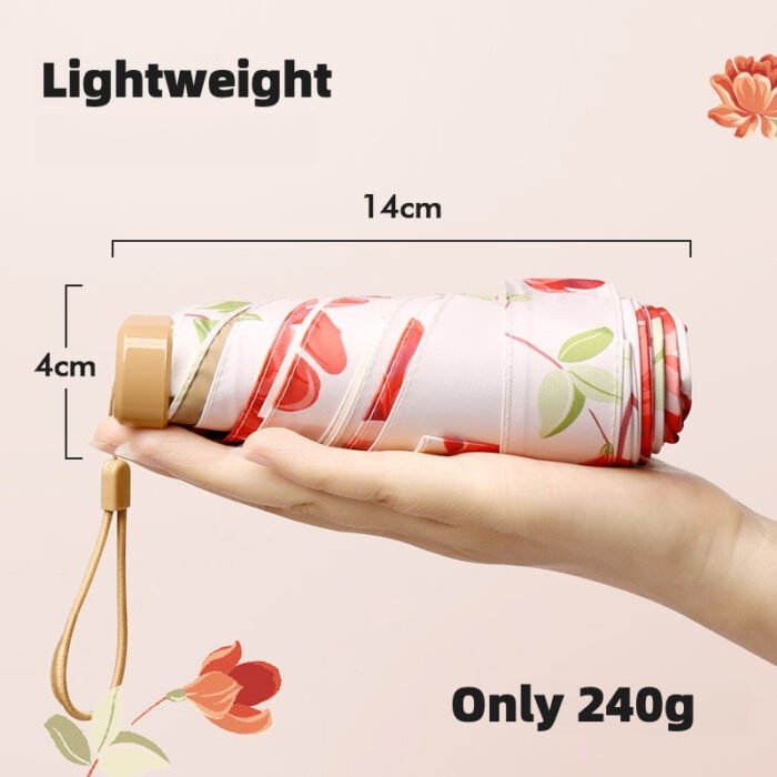 Mini Umbrella for Women, Sunshade Sun UV Protection, Sun and Rain Dual Use, Light and Compact Portable Pocket 6 Fold Umbrella 2