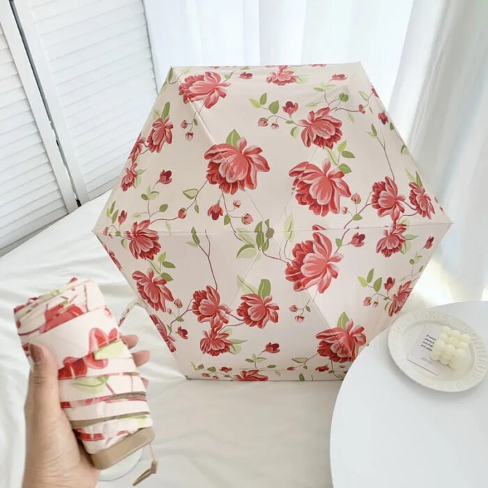 Mini Umbrella for Women, Sunshade Sun UV Protection, Sun and Rain Dual Use, Light and Compact Portable Pocket 6 Fold Umbrella 8