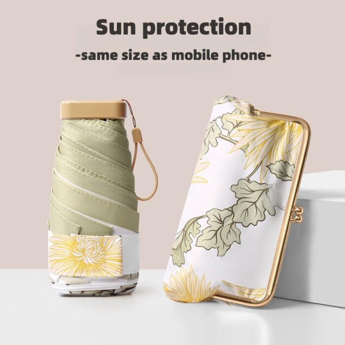 Mini Umbrella for Women, Sunshade Sun UV Protection, Sun and Rain Dual Use, Light and Compact Portable Pocket 6 Fold Umbrella 12
