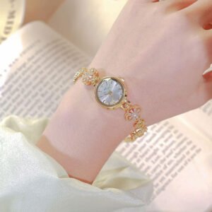 Flower Gold Silver Bracelet Quartz Wristwatch