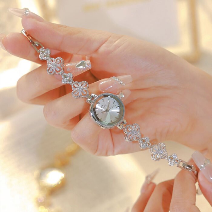 Flower Gold Silver Bracelet Small Quartz Wristwatch 5