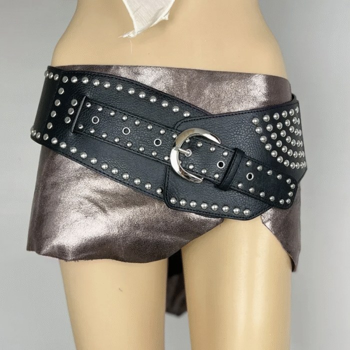 Vintage Rivet Punk Metal Pu Wide Waistband Belt 3