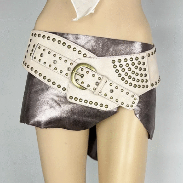 Vintage Rivet Punk Metal Pu Wide Waistband Belt 4